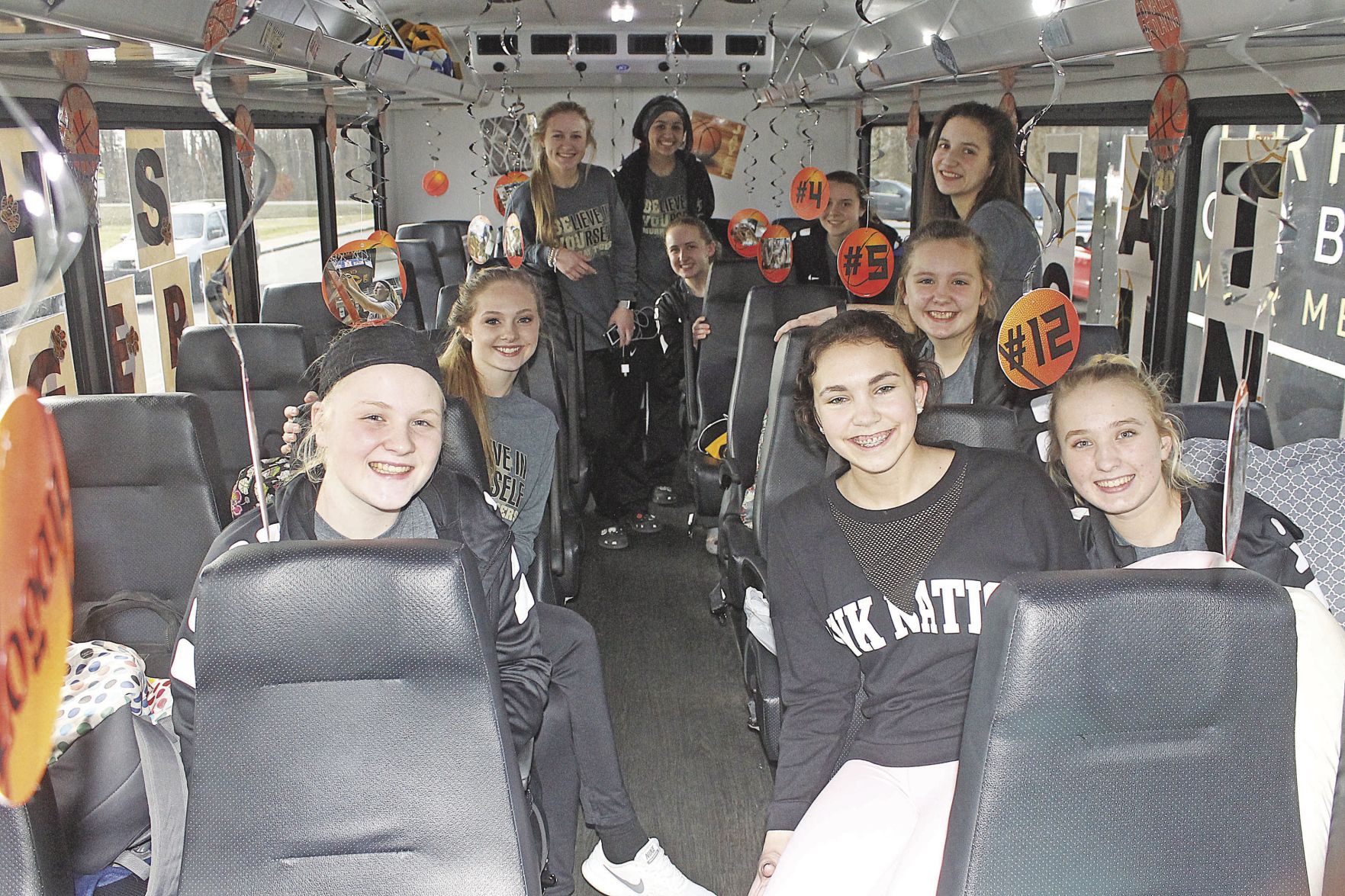 Girls state team on bus
